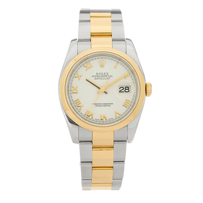 Rolex Stainless Steel 18K Yellow Gold 36mm Oyster Perpetual Datejust Watch White Roman 116203 1 of 4
