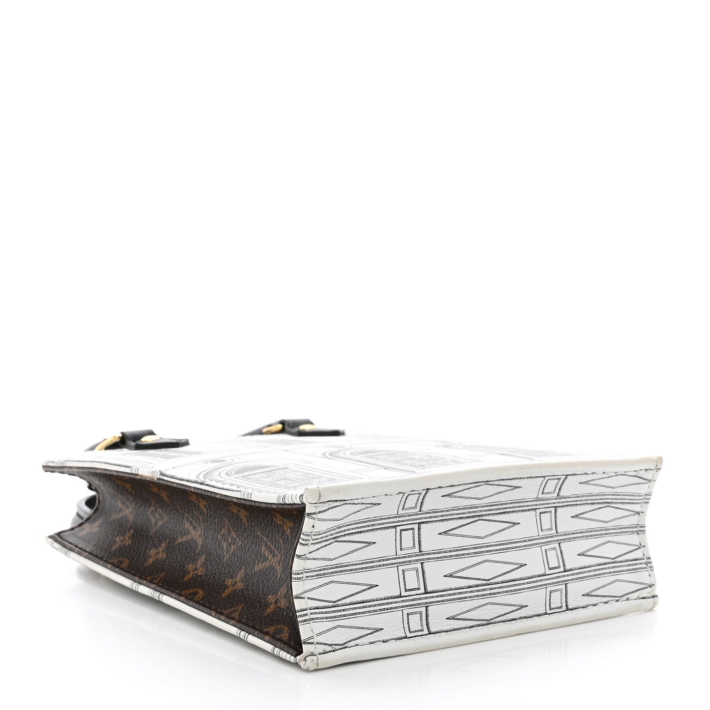 X FORNASETTI Calfskin Architettura Petit Sac Plat Black White