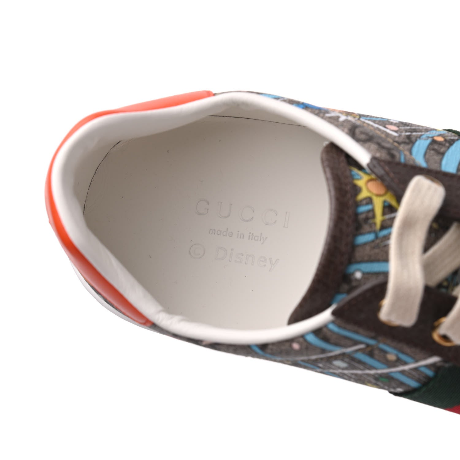 Gucci X DISNEY GG Supreme Monogram Web Donald Duck Womens Ace Sneakers 38 Beige New Acero Orange 6 of 10