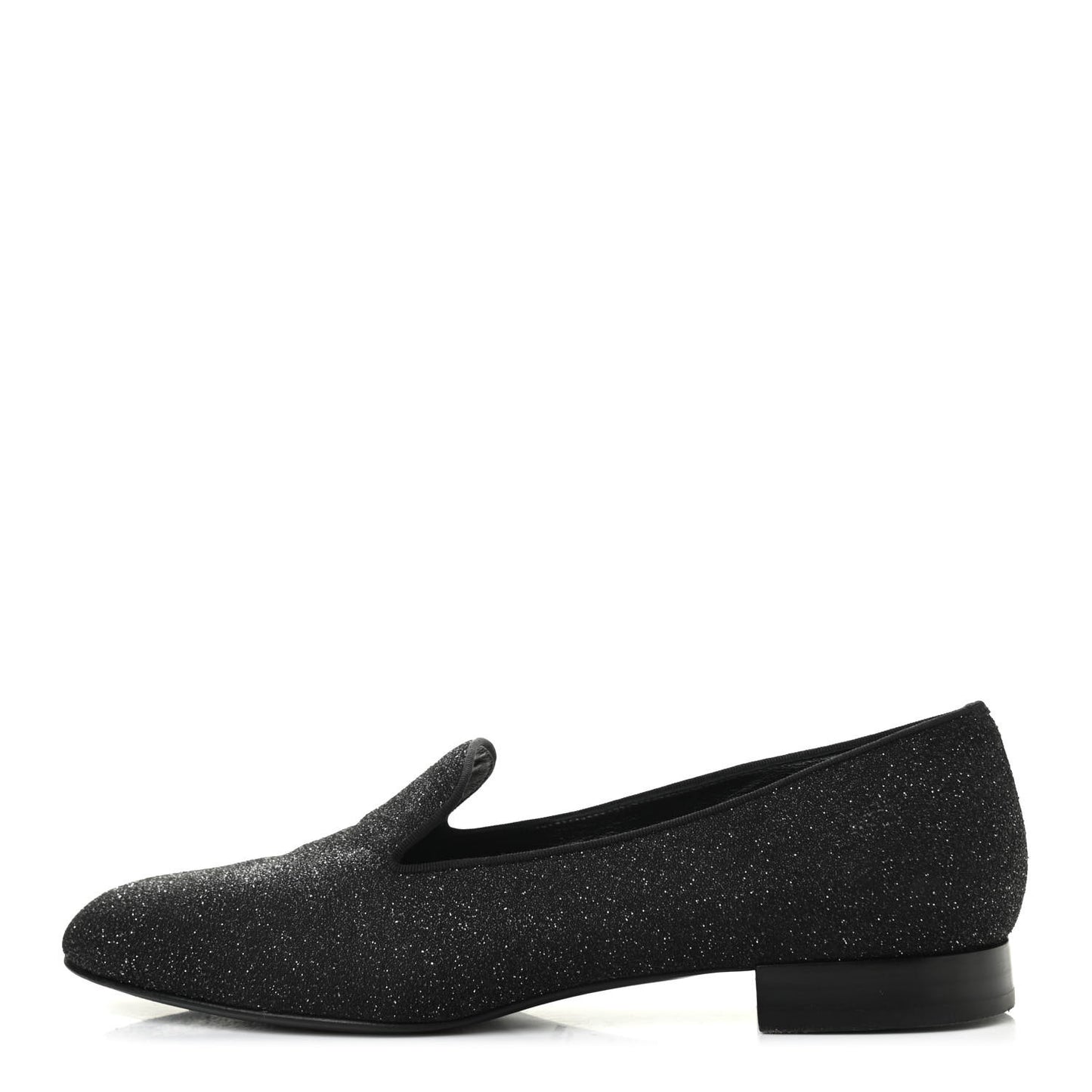 Metallic Calfskin Smoking Slipper Flat Loafers 38.5 Black Glitter