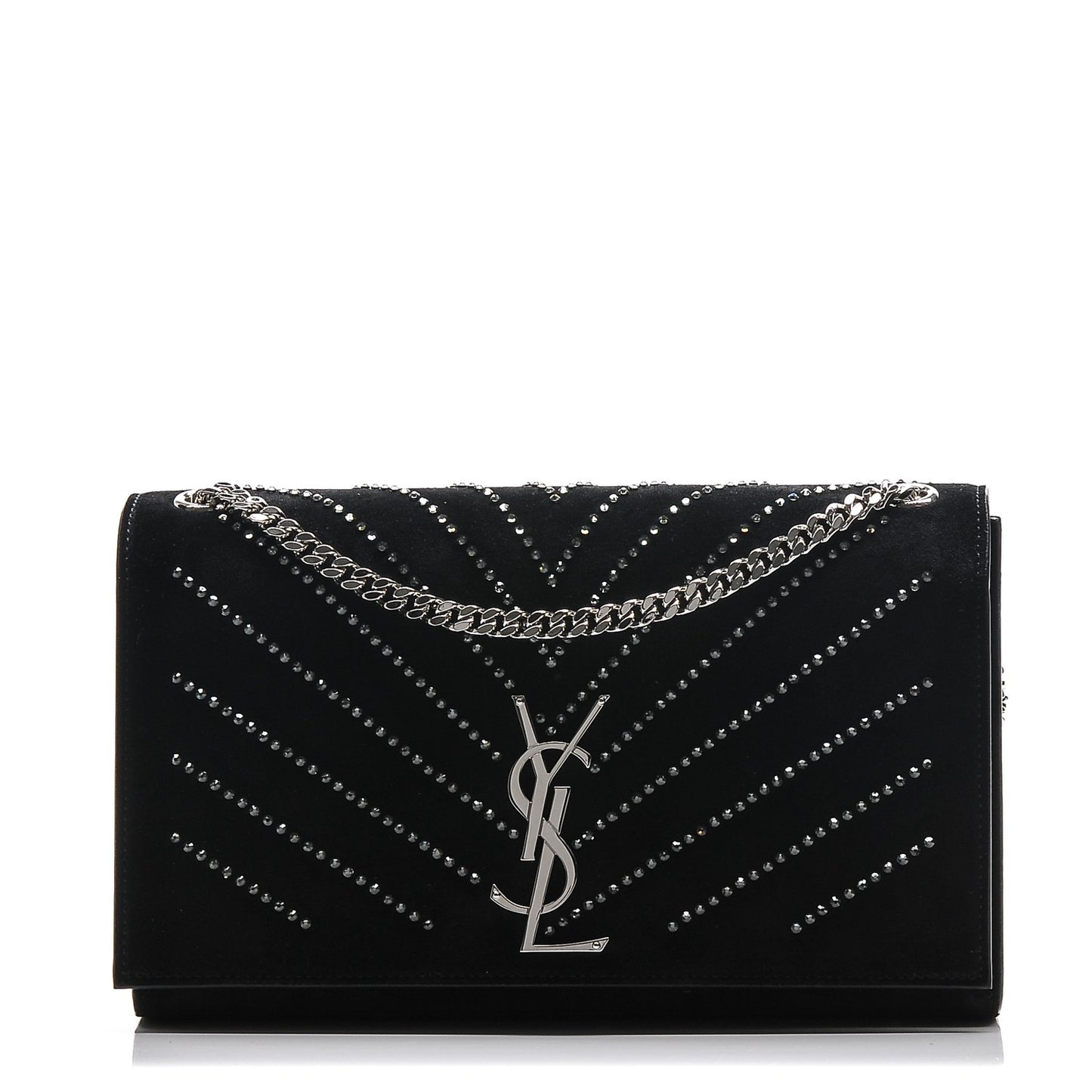 Suede Crystal Medium Classic Monogram Kate Satchel Nero Black