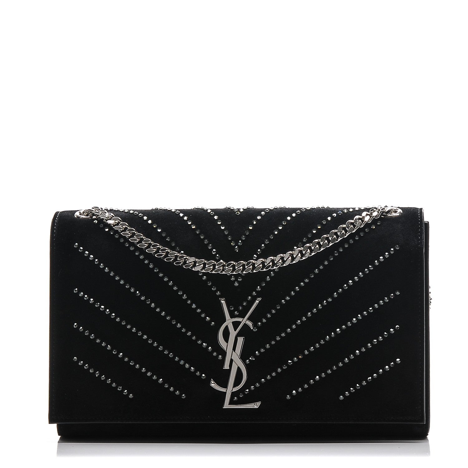 Saint Laurent Suede Crystal Medium Classic Monogram Kate Satchel Nero Black 1 of 6