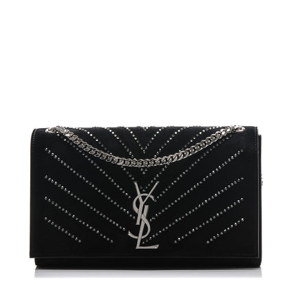 Saint Laurent Suede Crystal Medium Classic Monogram Kate Satchel Nero Black 1 of 6