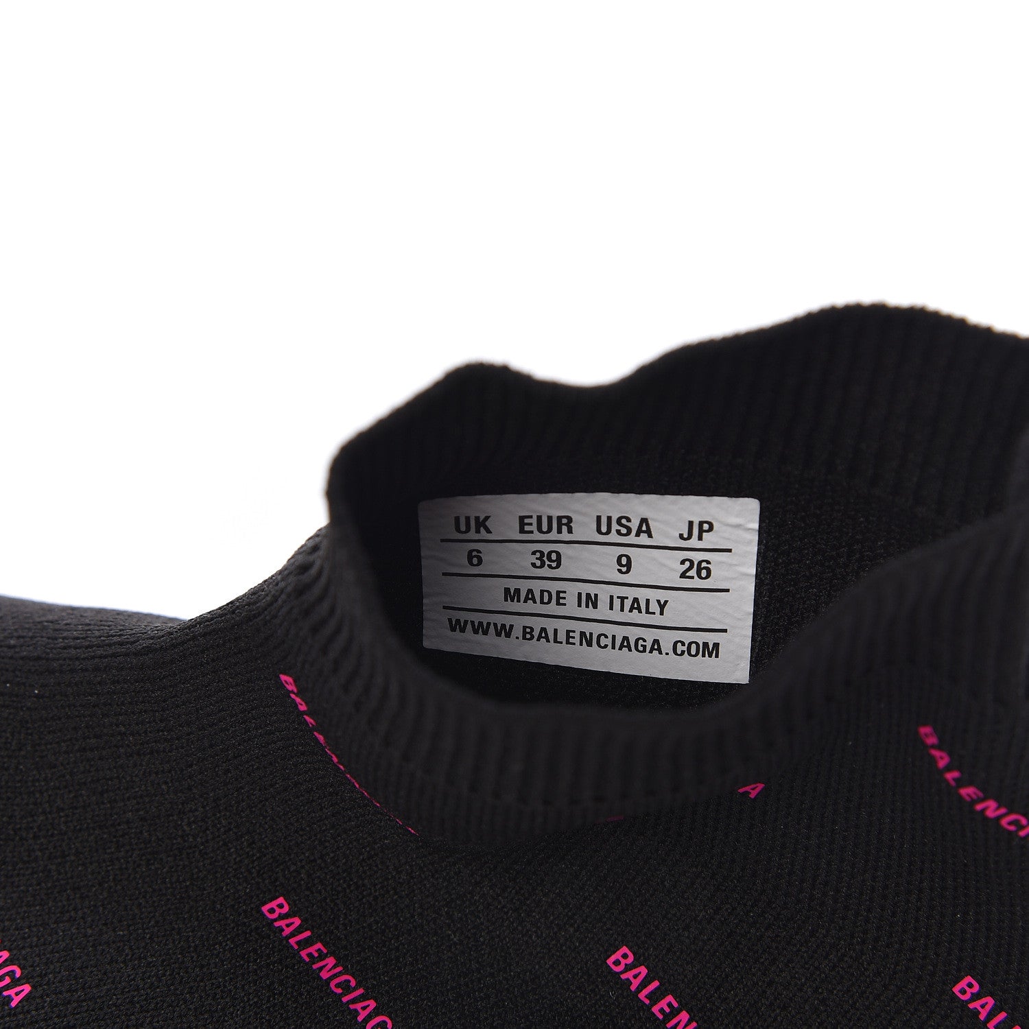 Balenciaga Neoprene Knit Allover Logo Womens Speed Sneakers 39 Black Fuchsia 7 of 8