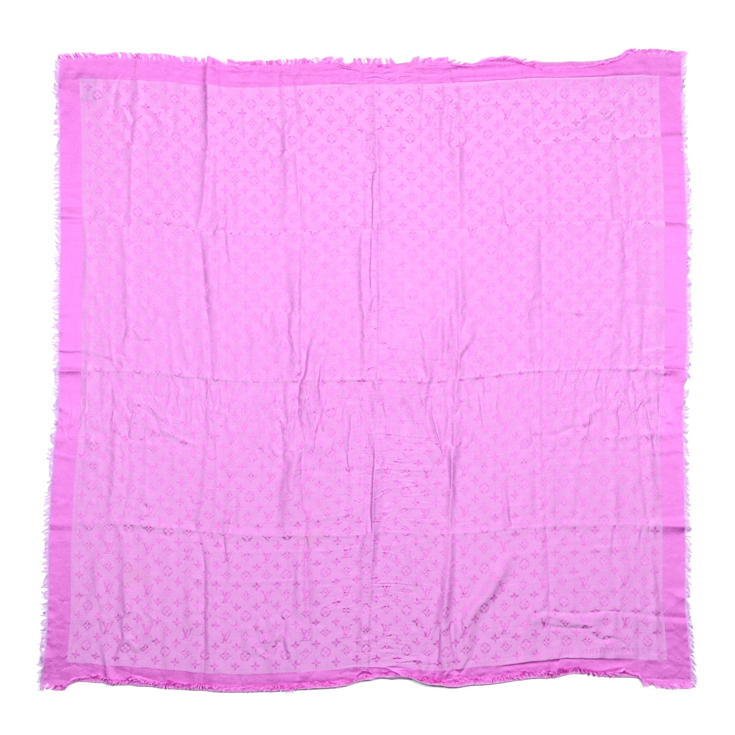 Silk Wool Monogram Denim Shawl Cyclamen Pink