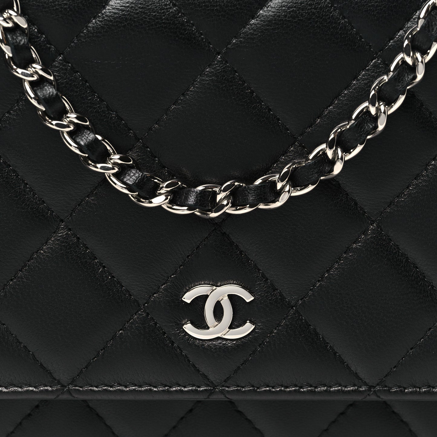 Lambskin Quilted Wallet On Chain WOC Black