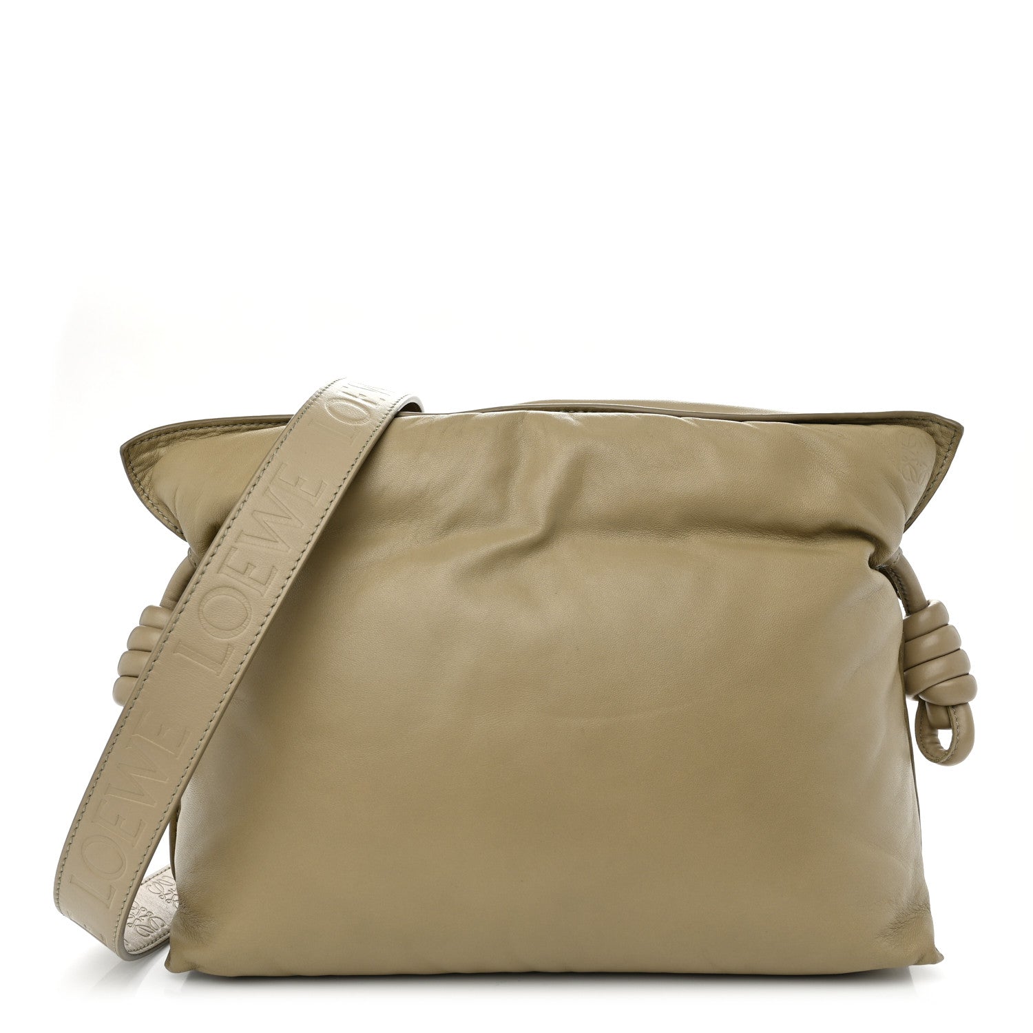 Loewe Shiny Nappa Lambskin Puffer Flamenco Knot Clutch Clay Green 1 of 9