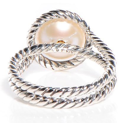 David Yurman Sterling Silver Pave Diamond Pearl Cable Ring Size 6.5 4 of 4