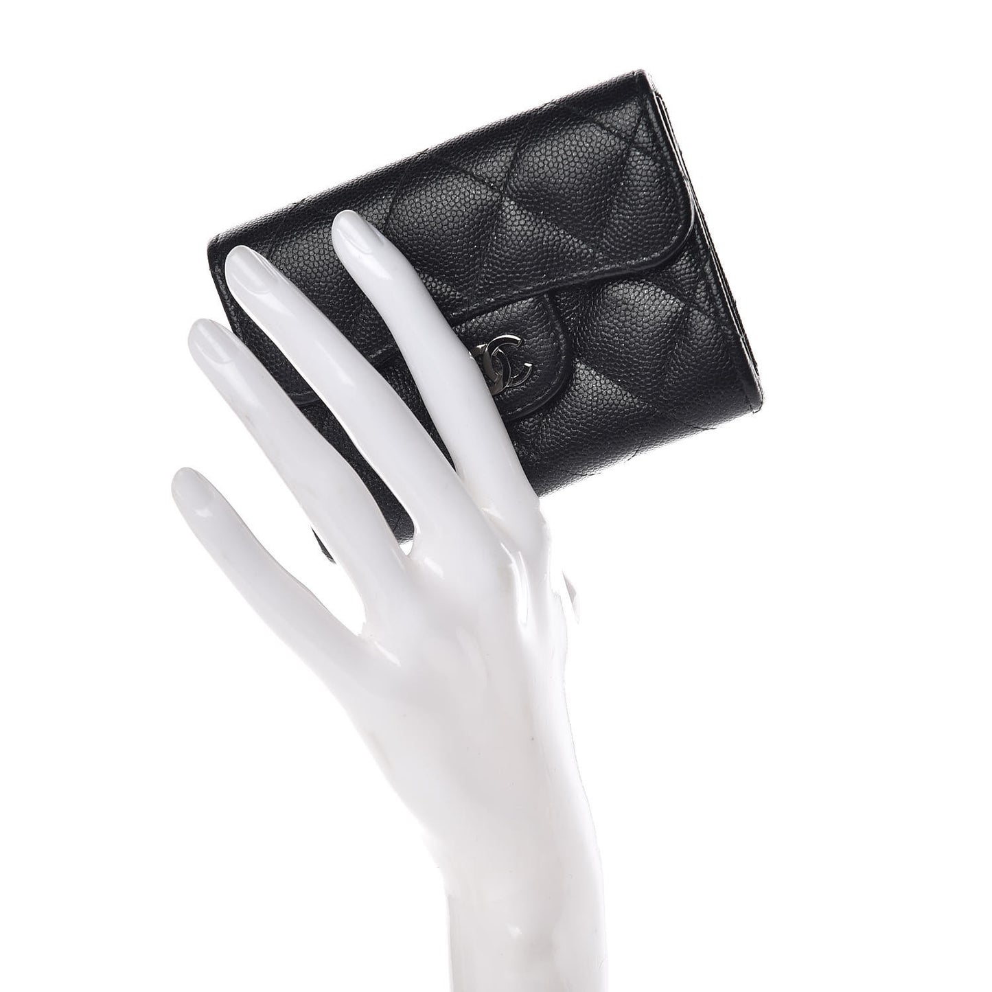 Caviar Quilted Flap Card Holder Wallet Black