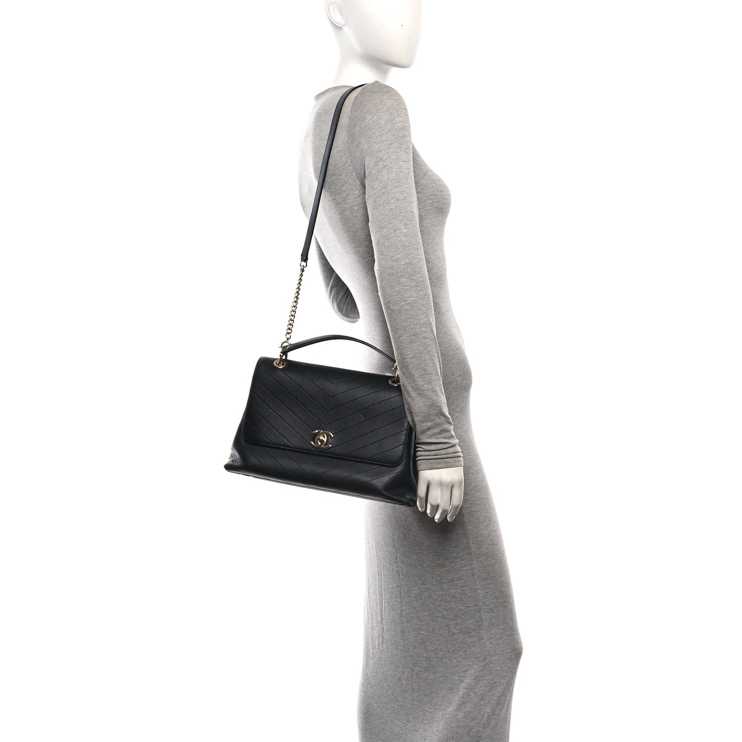 Chanel Grained Calfskin Chevron Stitched Medium Chic Top Handle Flap Black 2 of 10