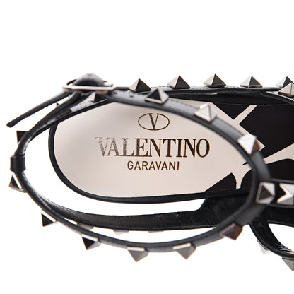 Valentino Garavani Canvas Giraffe Print Rockstud Ankle Strap Pumps 39 Black White 6 of 10