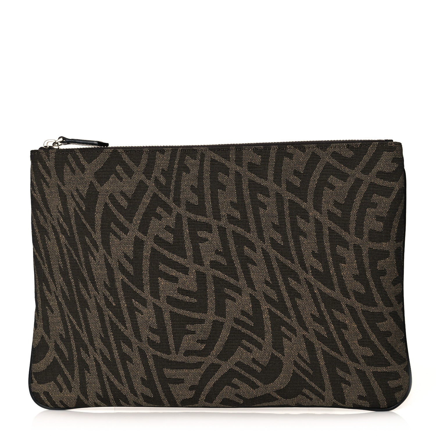 Fendi X SARAH COLEMAN Fabric Jacquard FF Vertigo Pouch Tobacco Moro Black 1 of 11