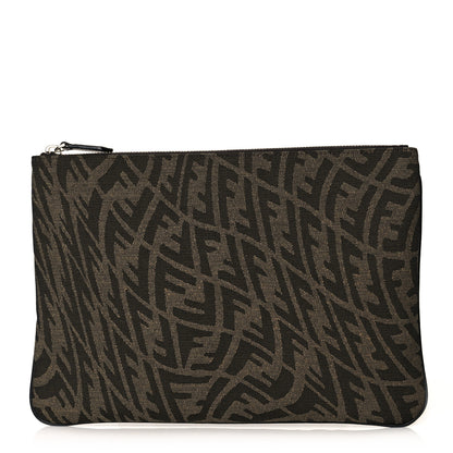 Fendi X SARAH COLEMAN Fabric Jacquard FF Vertigo Pouch Tobacco Moro Black 1 of 11