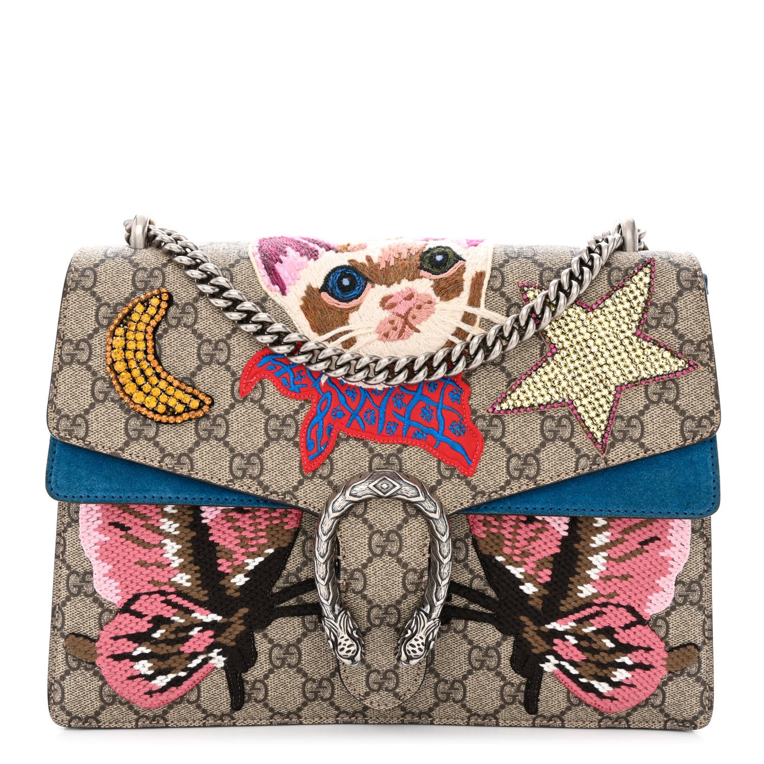 Gucci GG Supreme Monogram Embroidered Medium Dionysus Shoulder Bag Blue 1 of 12