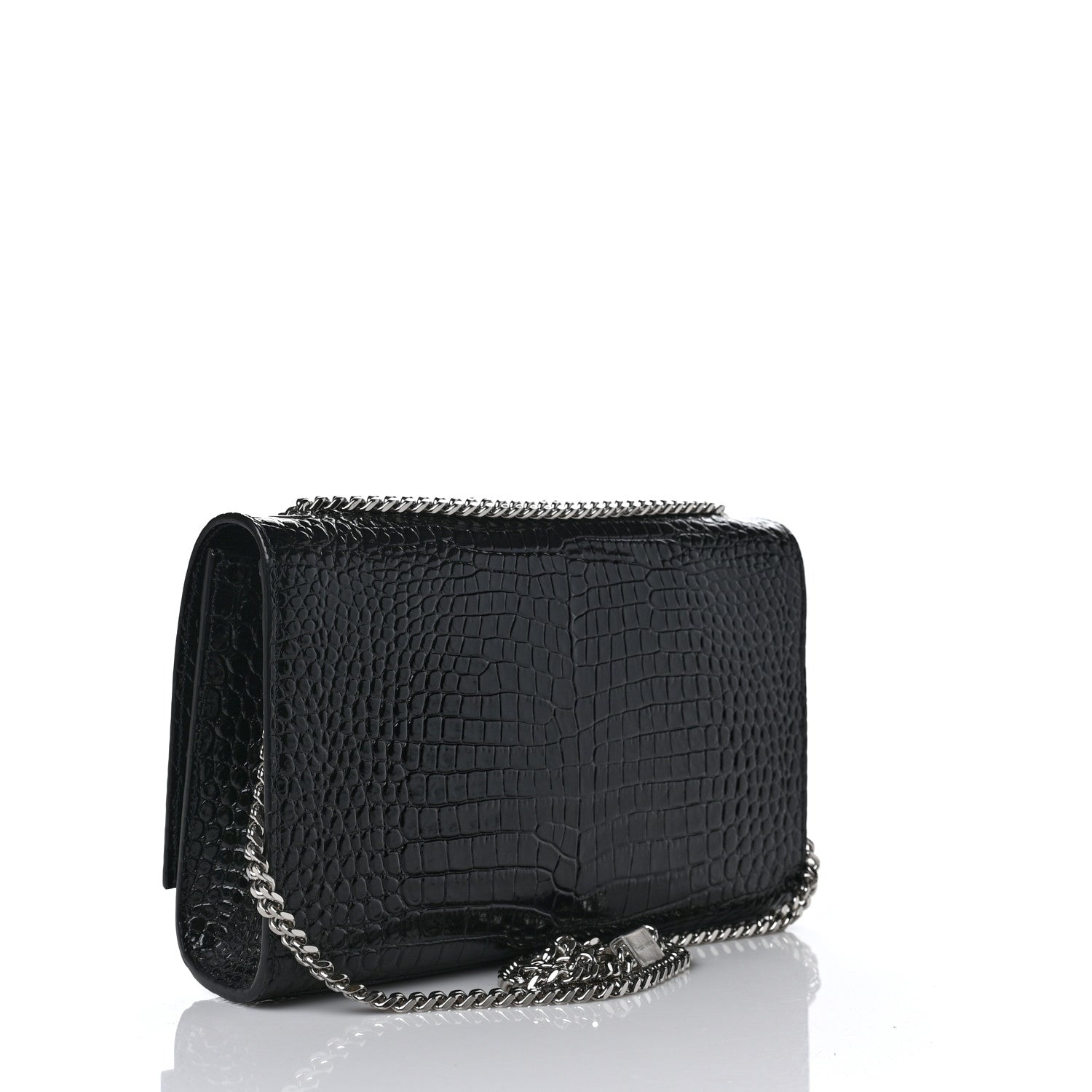 Saint Laurent Calfskin Crocodile Embossed Medium Classic Monogram Kate Tassel Satchel Black 3 of 8