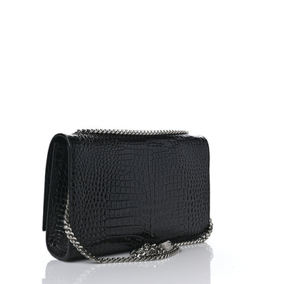 Saint Laurent Calfskin Crocodile Embossed Medium Classic Monogram Kate Tassel Satchel Black 3 of 8