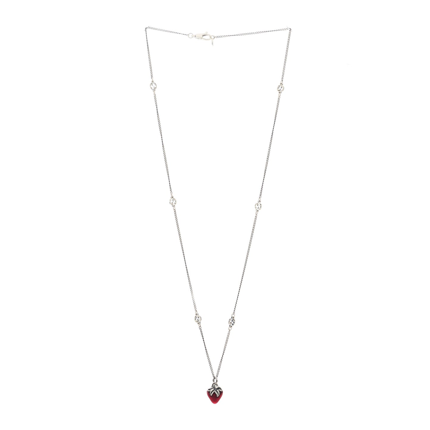 Sterling Silver Enamel Interlocking G Strawberry Pendant Necklace