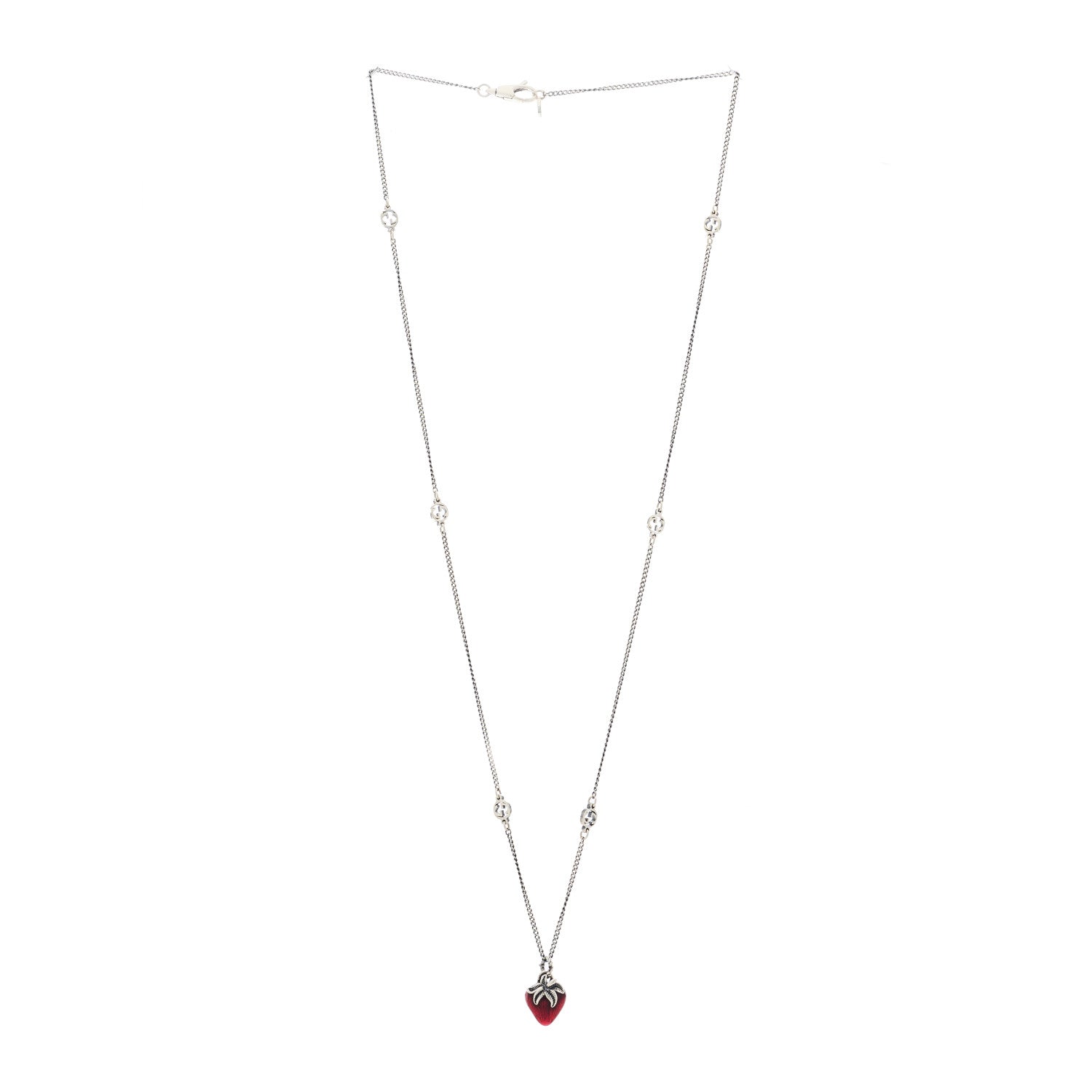 Gucci Sterling Silver Enamel Interlocking G Strawberry Pendant Necklace 2 of 3