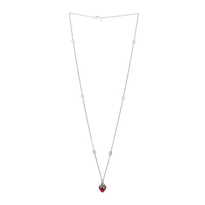 Gucci Sterling Silver Enamel Interlocking G Strawberry Pendant Necklace 2 of 3