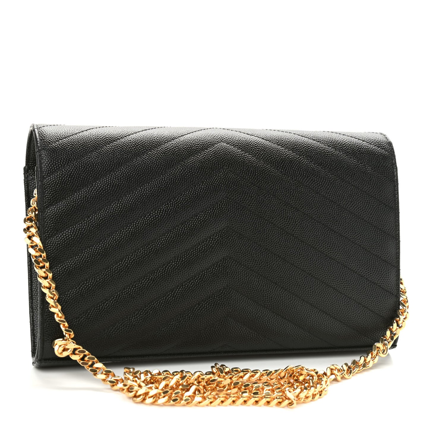 Grain De Poudre Matelasse Chevron Monogram Chain Wallet Black