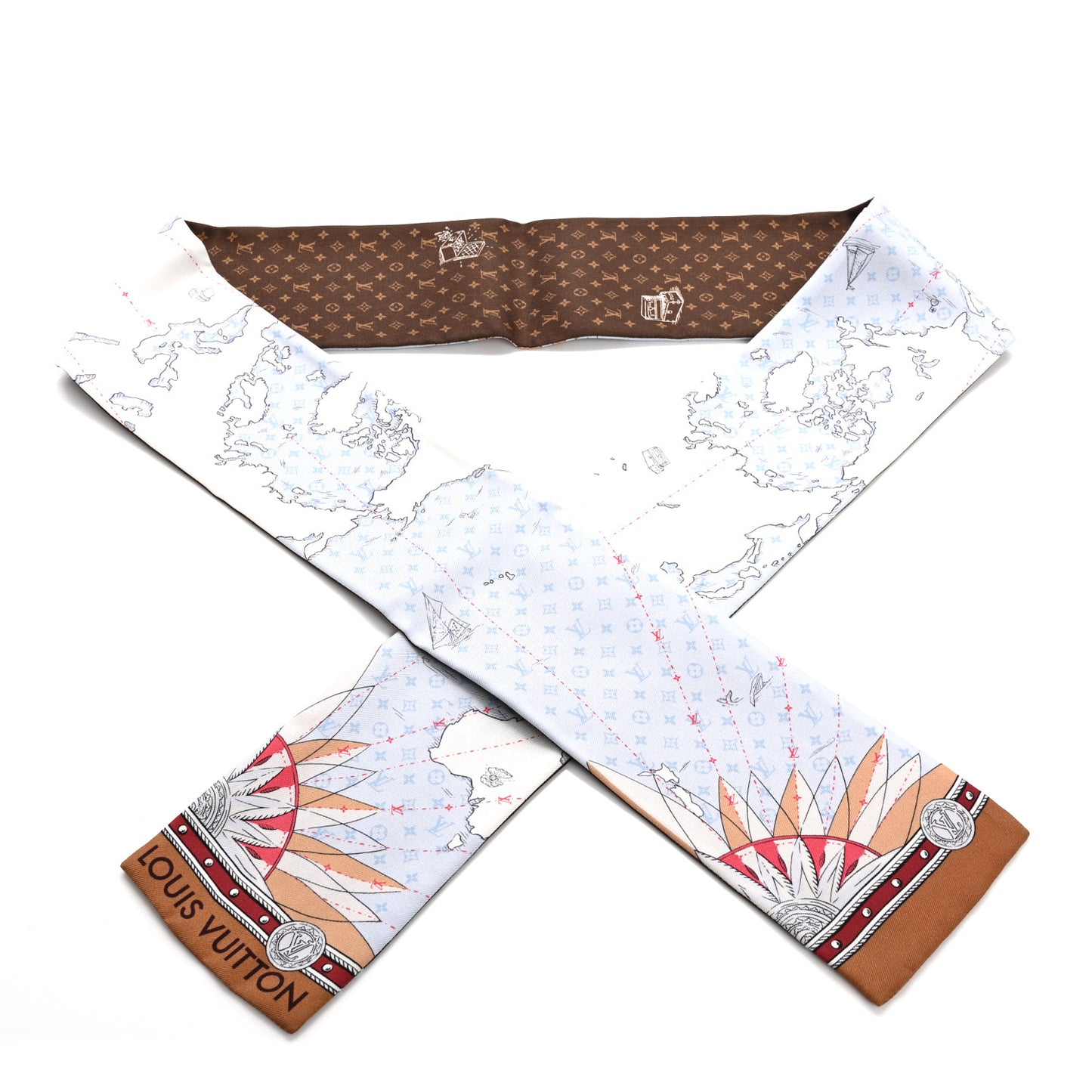 Silk Monogram Map Bandeau Blue Clair