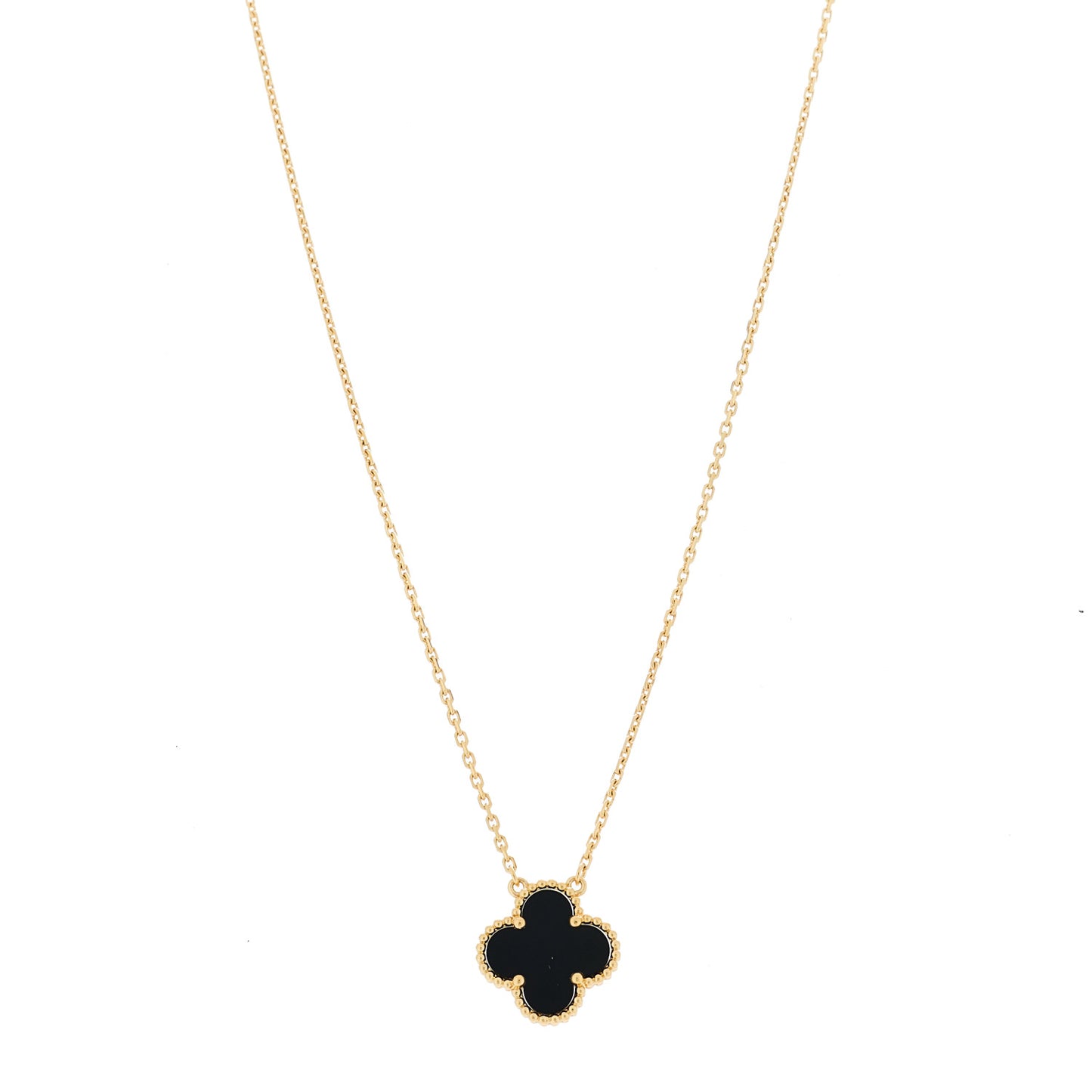 18K Yellow Gold Black Onyx Vintage Alhambra Pendant Necklace