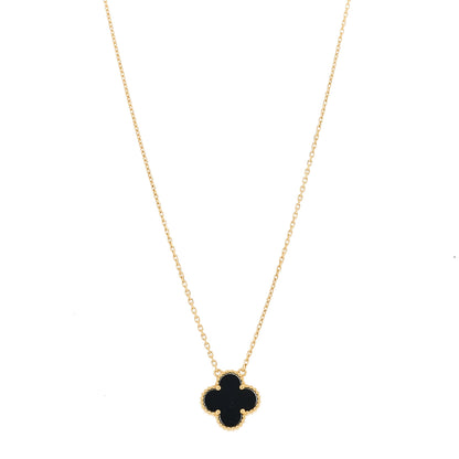 Van Cleef & Arpels 18K Yellow Gold Black Onyx Vintage Alhambra Pendant Necklace 1 of 5