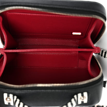 Chanel Caviar Quilted Striped Small CC Filigree Vanity Case Black White 4 of 9