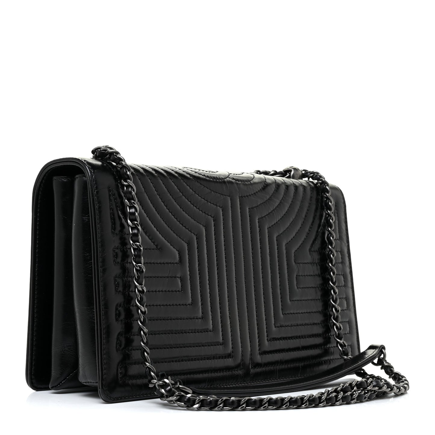 Glazed Calfskin Quilted Medium Korean Garden Flap Black