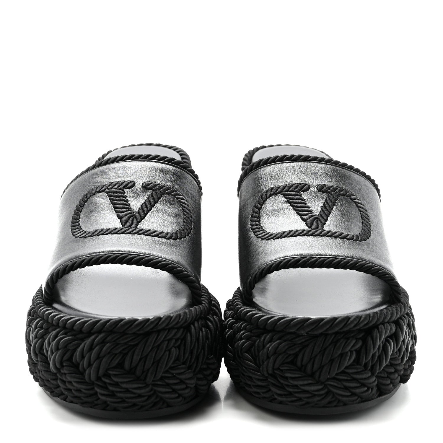Valentino Garavani Calfskin Silk Torchon Vlogo Platform Espadrille 100 Wedge Sandals 39 Black 3 of 10