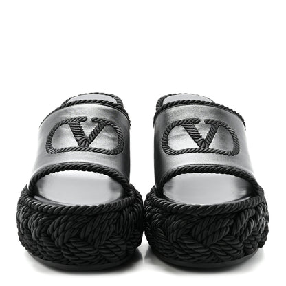 Valentino Garavani Calfskin Silk Torchon Vlogo Platform Espadrille 100 Wedge Sandals 39 Black 3 of 10
