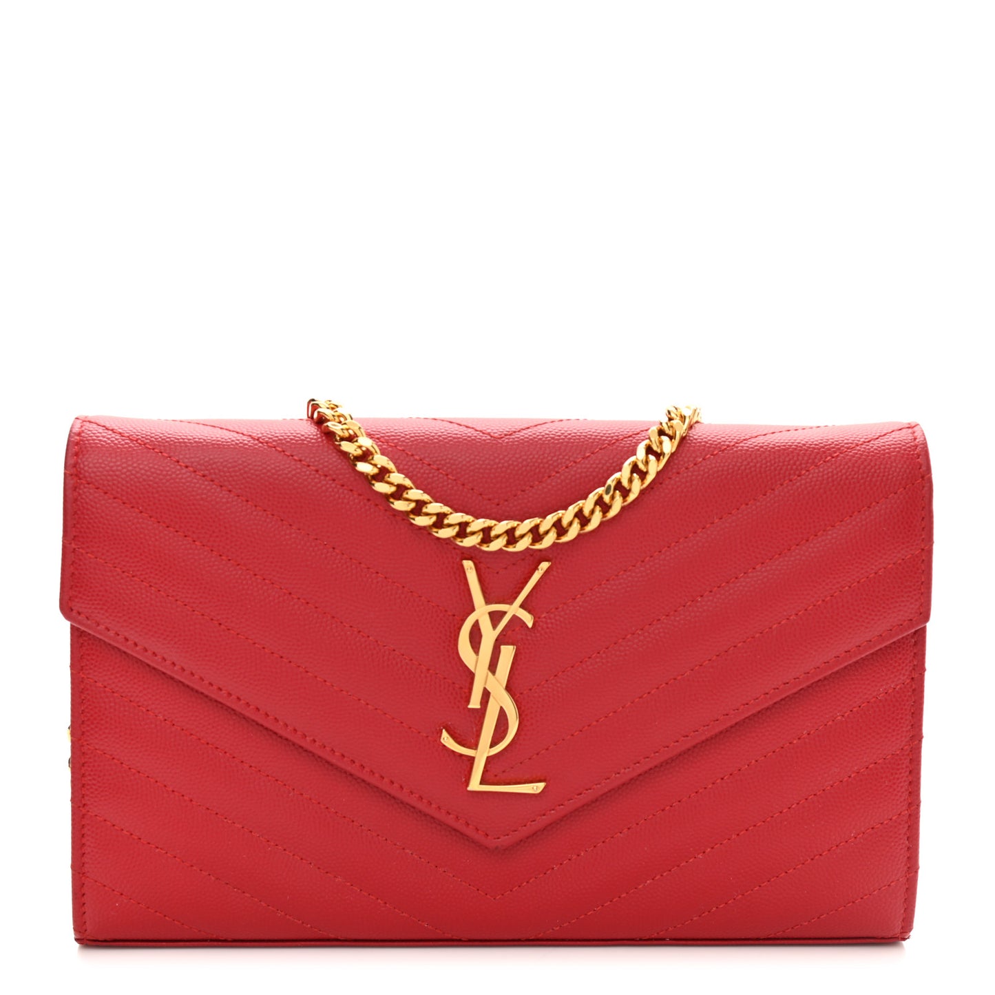Grain De Poudre Matelasse Chevron Monogram Chain Wallet New Red