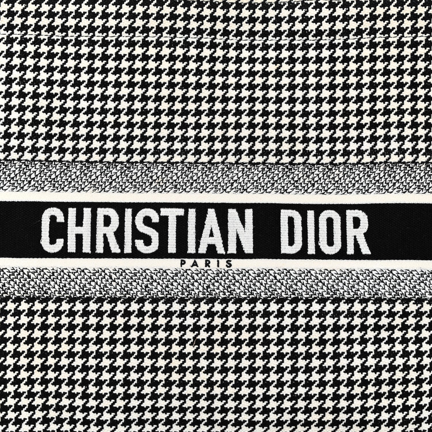Christian Dior Canvas Houndstooth Embroidered Book Tote Black White 8 of 14