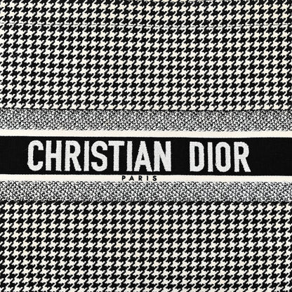 Christian Dior Canvas Houndstooth Embroidered Book Tote Black White 8 of 14