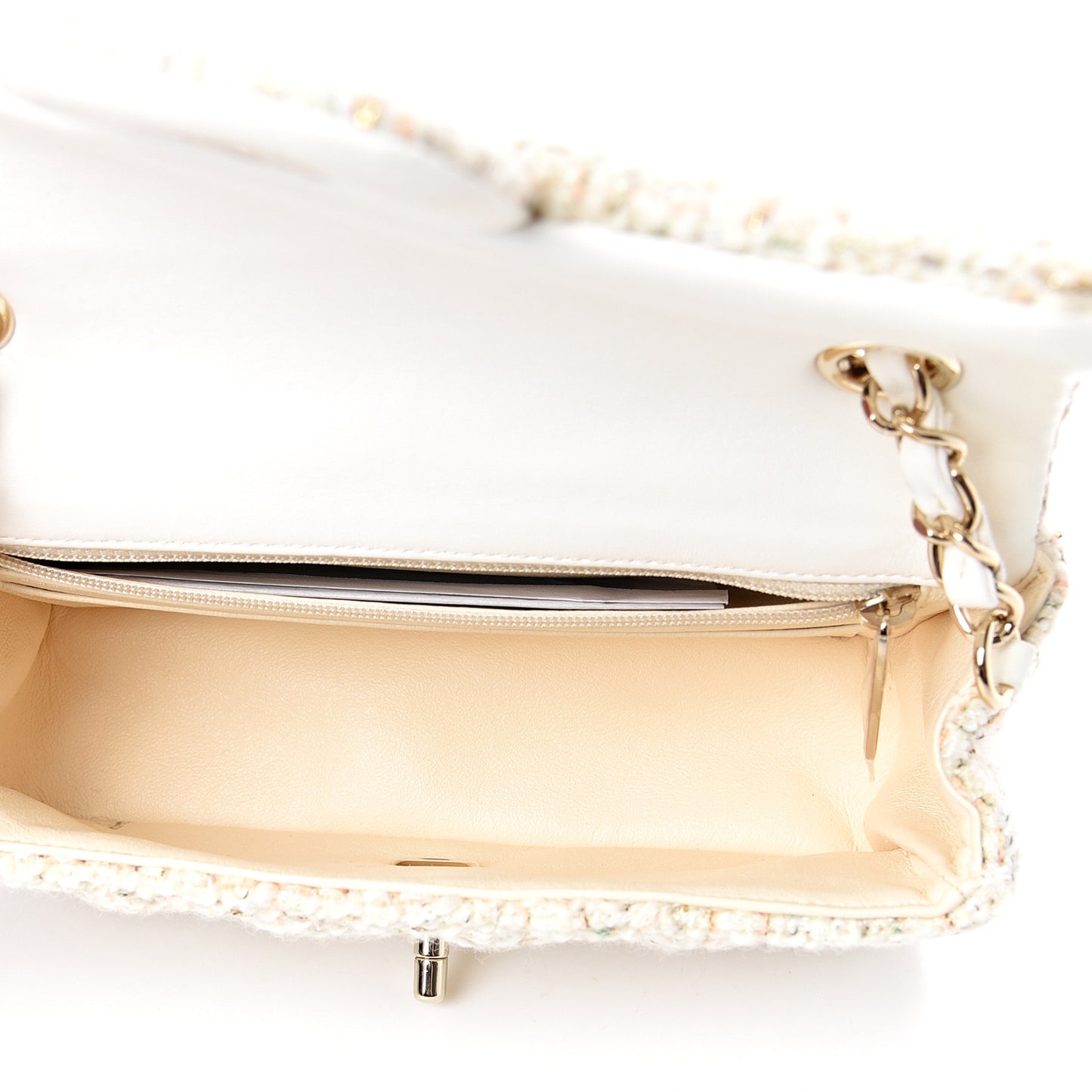 Tweed Quilted Mini Rectangular Flap Off White