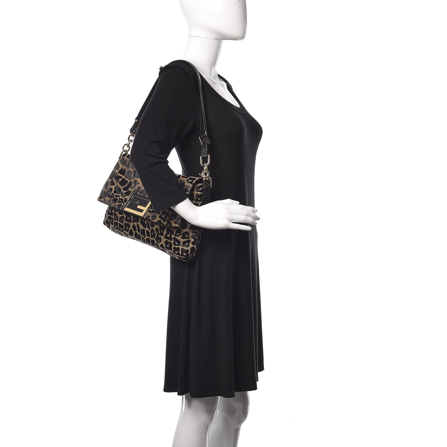 Jacquard Leopard Print Large Mia Shoulder Flap Taupe Black