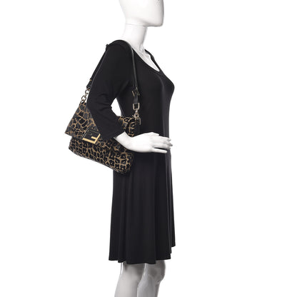 Fendi Jacquard Leopard Print Large Mia Shoulder Flap Taupe Black 2 of 10