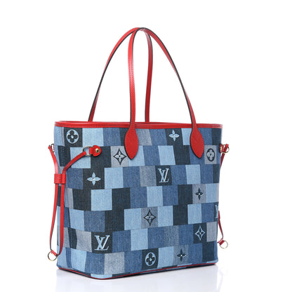 Louis Vuitton Denim Damier Monogram Patchwork Neverfull Blue Rouge 3 of 9
