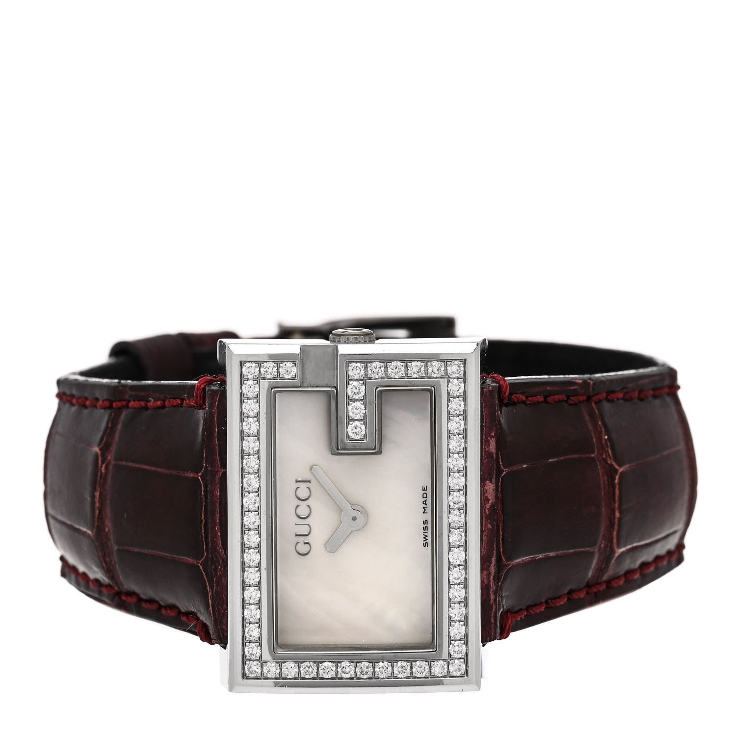 Gucci Stainless Steel Alligator Diamond Bezel Mother of Pearl 31mm 100L Quartz Watch 2 of 4