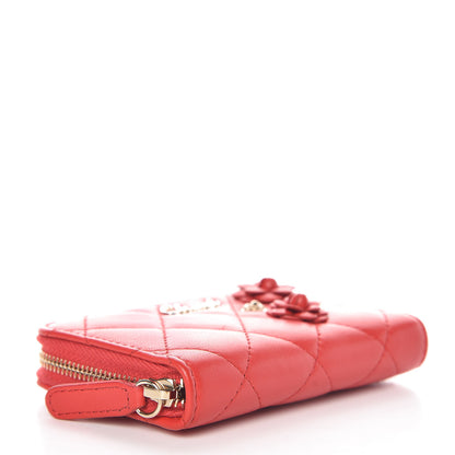 Chanel Lambskin Quilted Camellia Zip Coin Purse Red 4 of 8