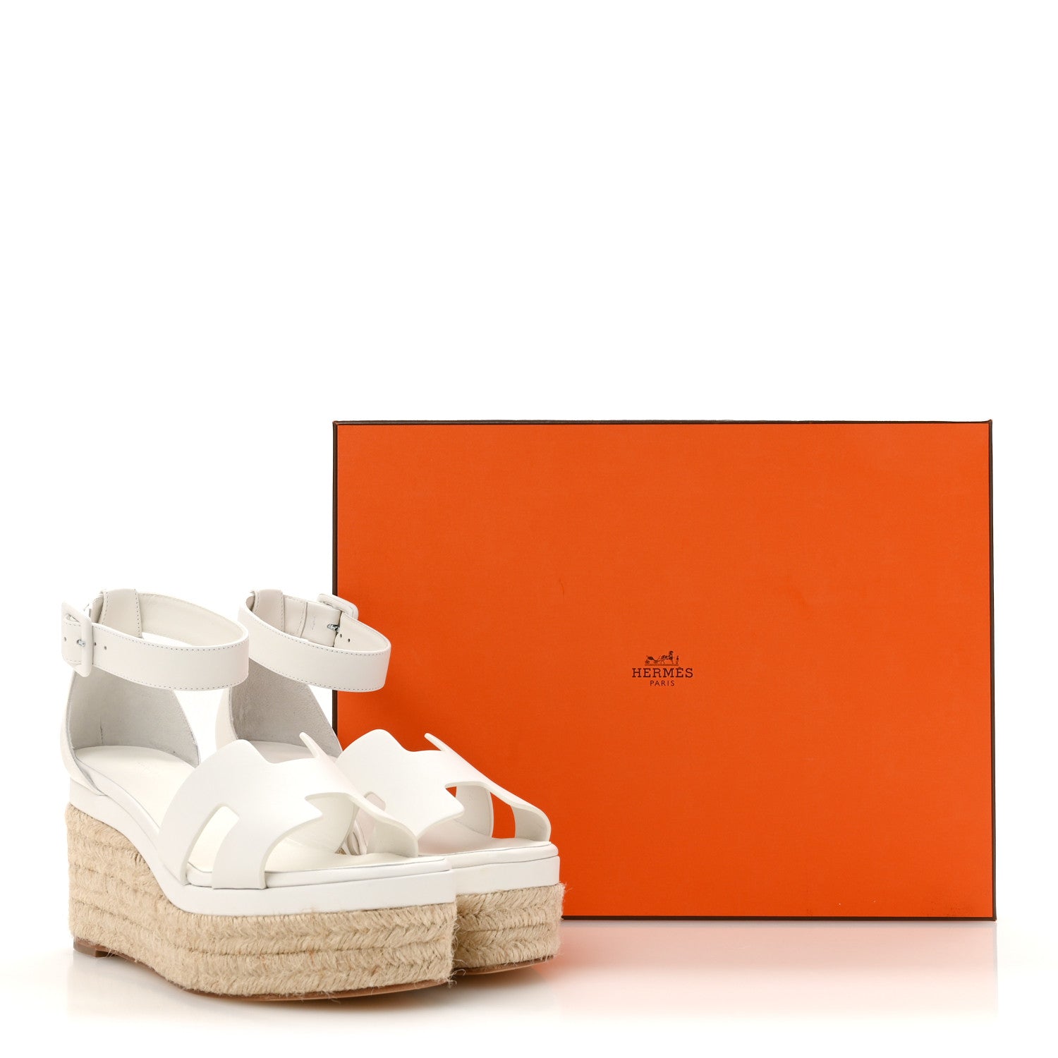 Hermes Goatskin Elda Espadrille Wedge Sandals 36 White 1921652