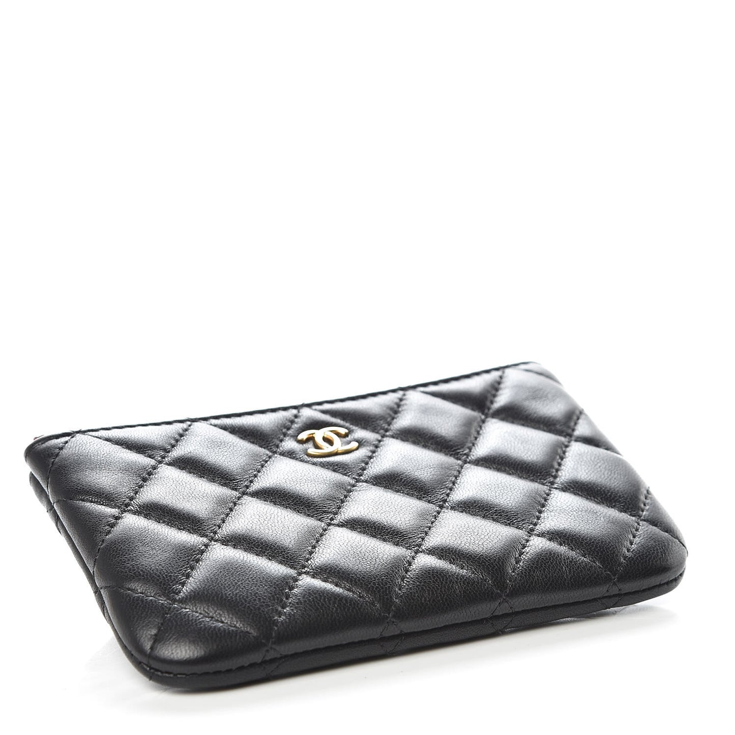 Lambskin Quilted Small Cosmetic Case Black