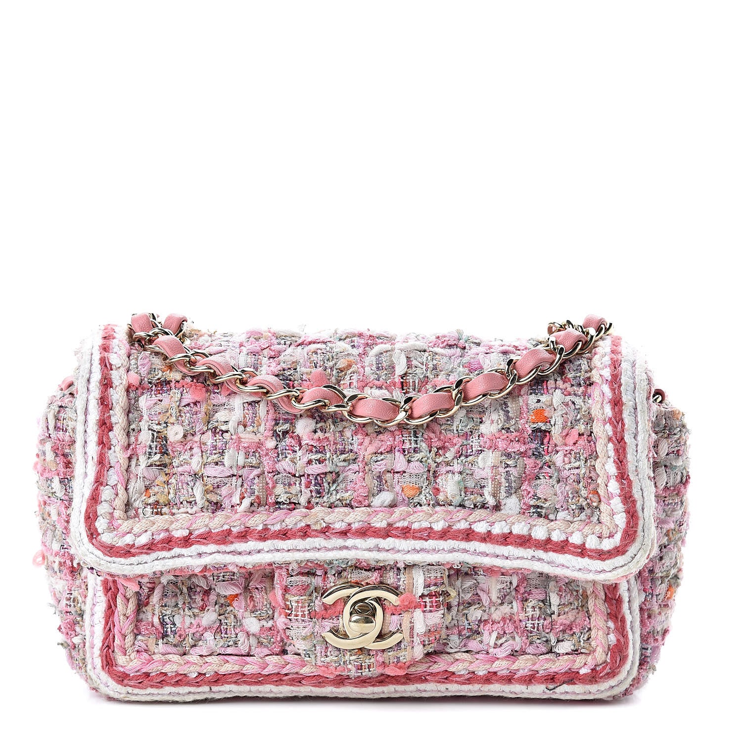 Chanel Tweed Braid Mini Flap White Pink 1 of 14