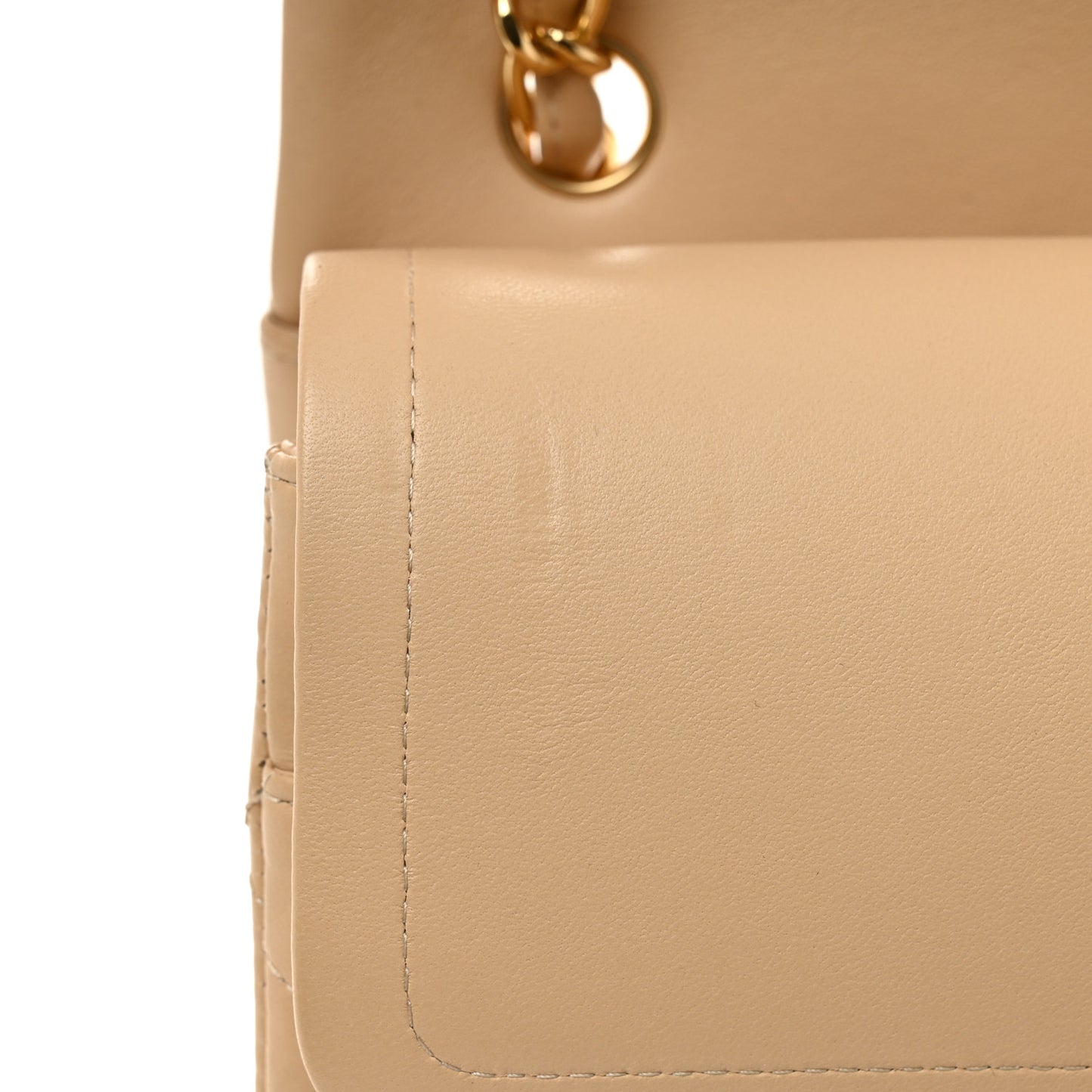 Lambskin Quilted Jumbo Double Flap Beige