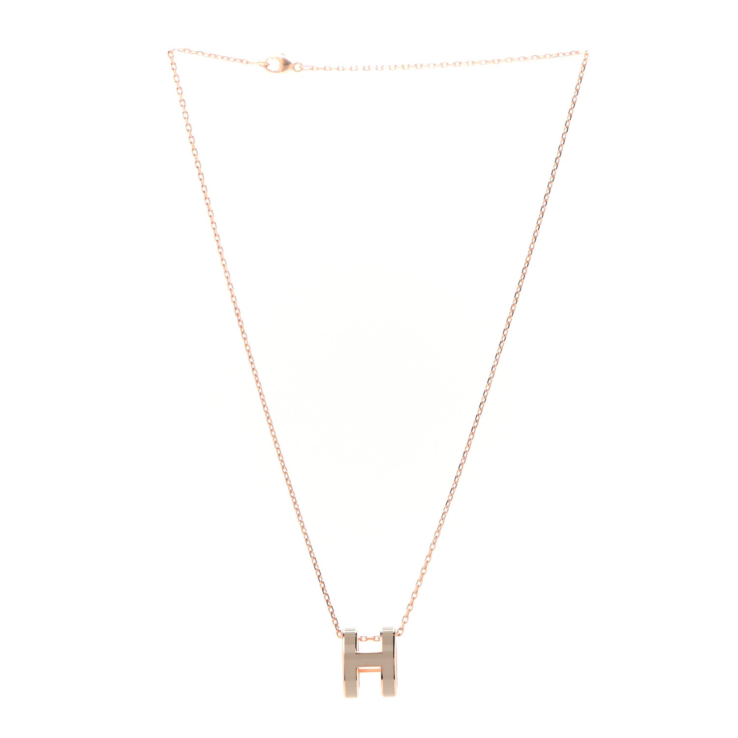 Hermes Lacquered Rose Gold Pop H Pendant Necklace Marron Glace 3 of 5