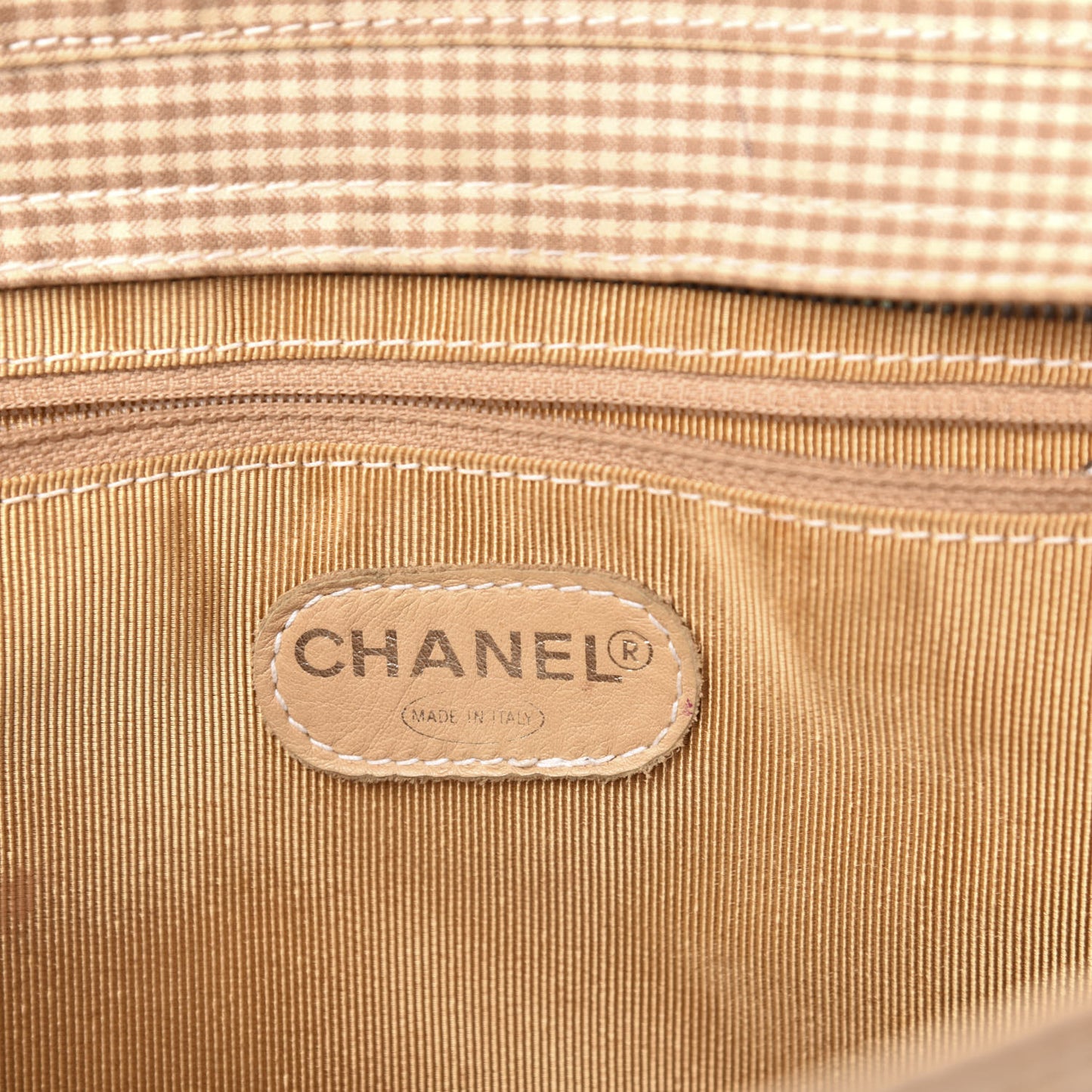 Toile Gingham Quilted CC Tote Shoulder Bag Beige