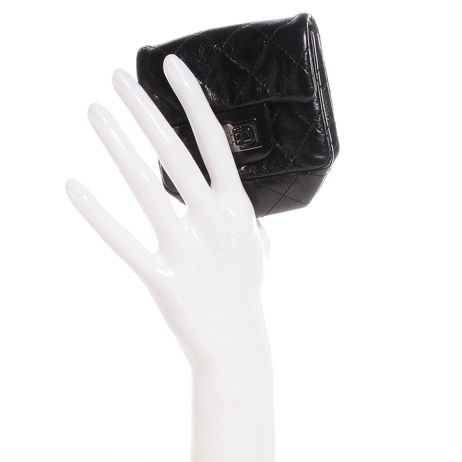 Chanel Glazed Calfskin Mini Reissue Pouch Charm Key Chain Black 2 of 7