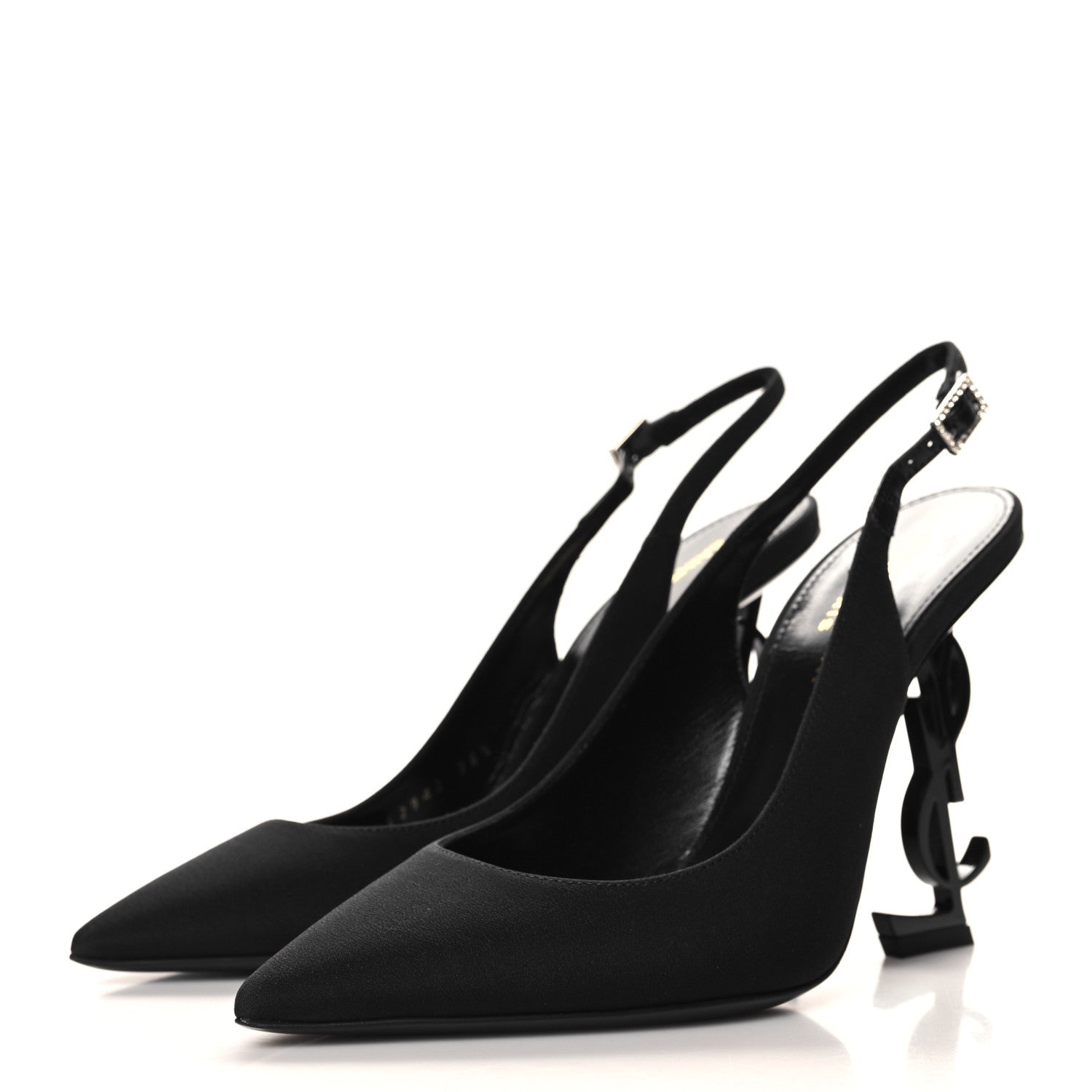 Saint Laurent Crepe Satin Opyum Crystal Slingback Pump 36.5 Black 4 of 10