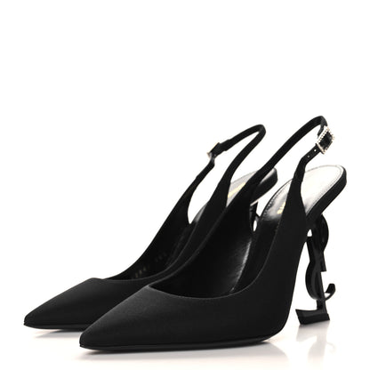 Saint Laurent Crepe Satin Opyum Crystal Slingback Pump 36.5 Black 4 of 10
