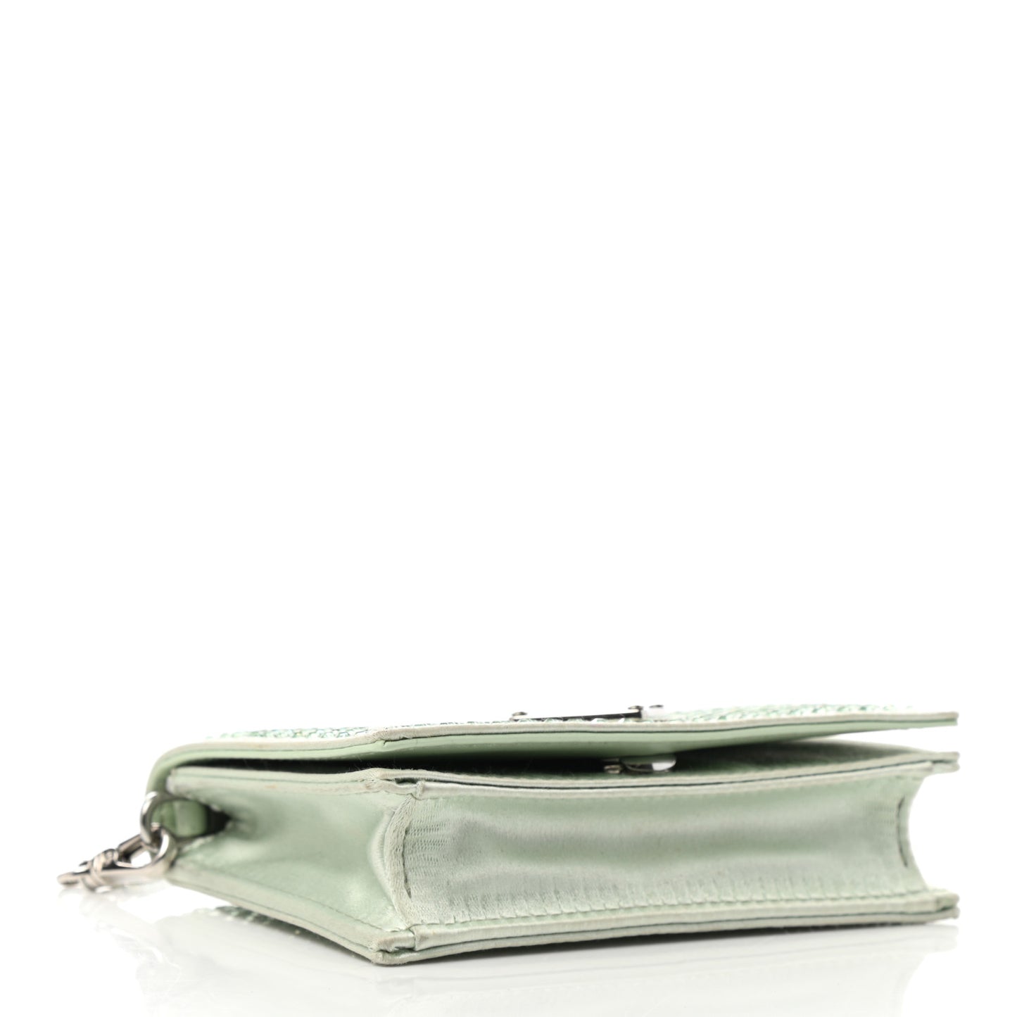 Satin Crystal Metal Triangle Logo Card Holder With Strap Acqua